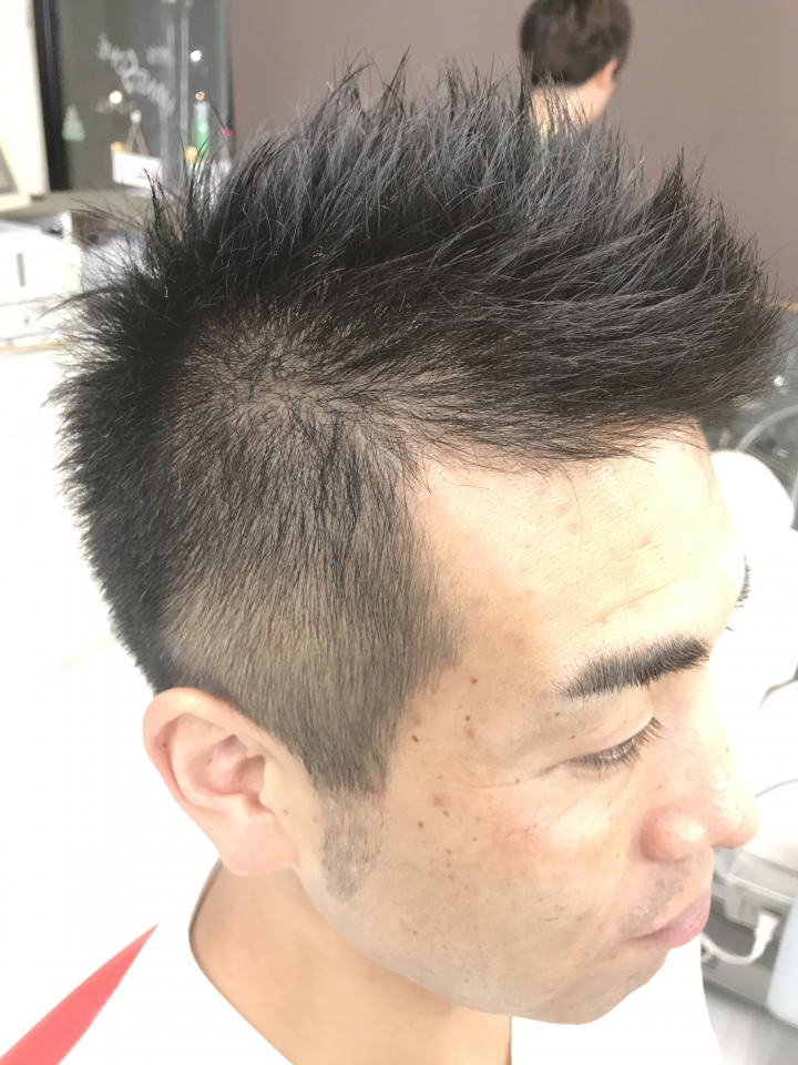 朝楽短髪刈り上げソフトモヒカンバーバースタイル 来店したお客様のヘアスタイル 理容ハンサム 戸田公園西口店 提携コインパーキングあり